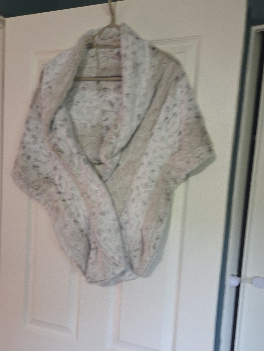 Shawl-Collar Knit Poncho Shrug in Cream